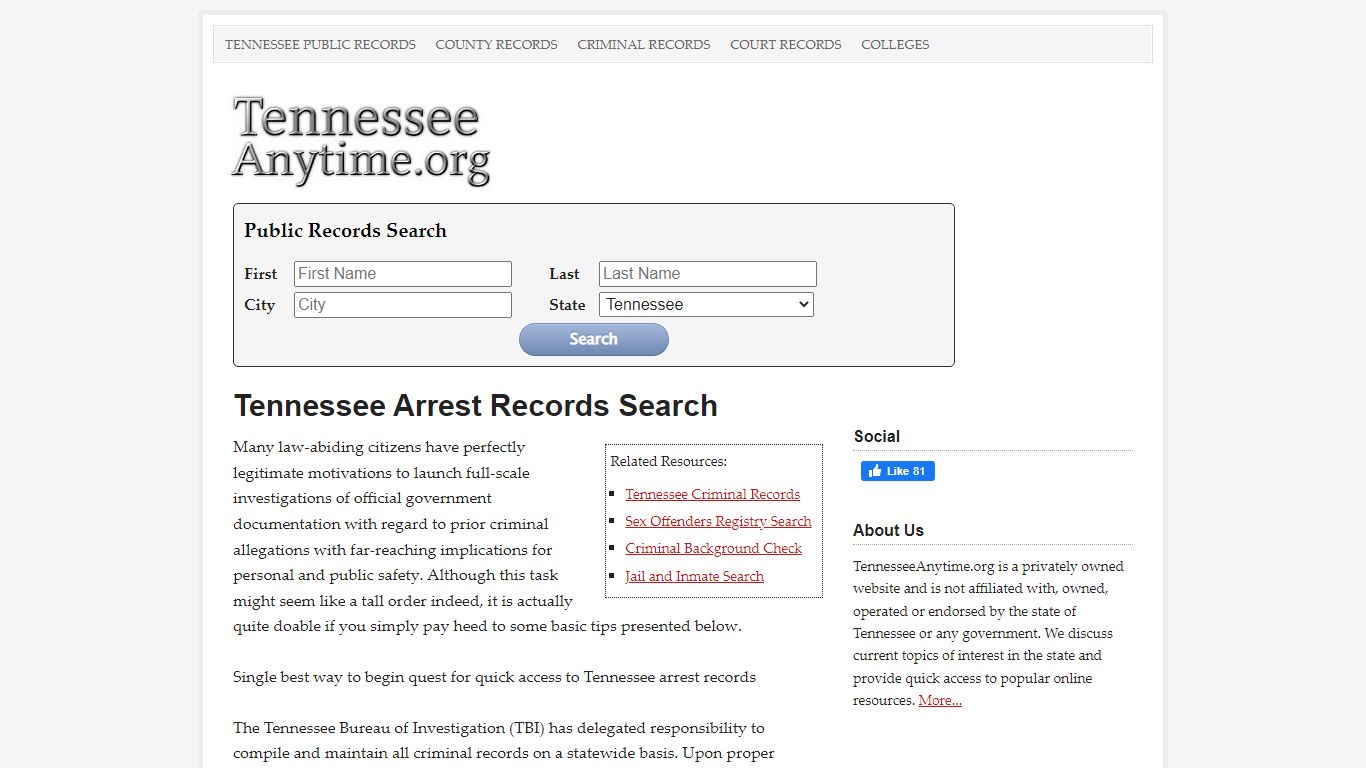 Tennessee Arrest Records Search - TennesseeAnytime.org